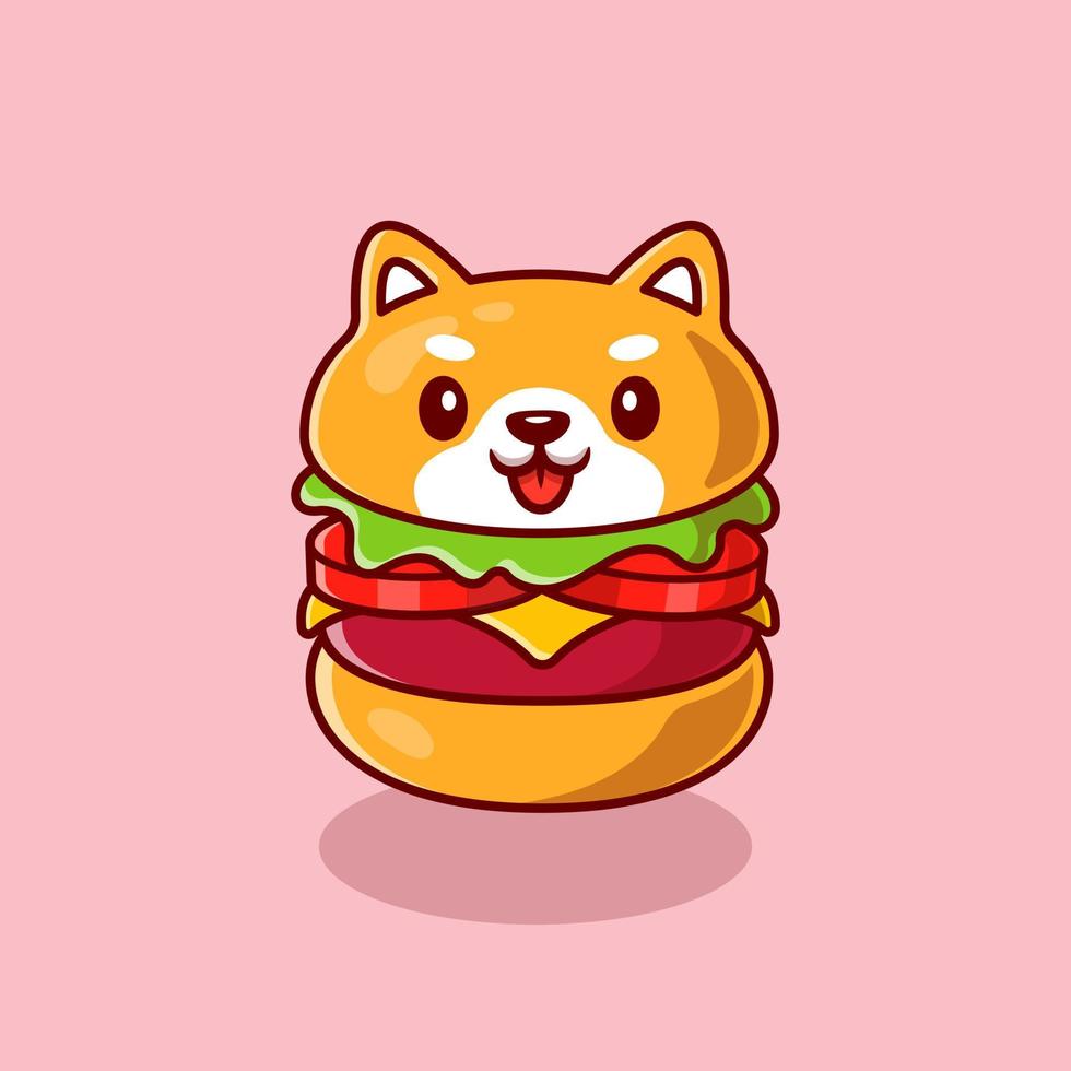 linda shiba inu perro hamburguesa dibujos animados vector icono ilustración. anmal comida icono concepto aislado prima vector. plano dibujos animados estilo