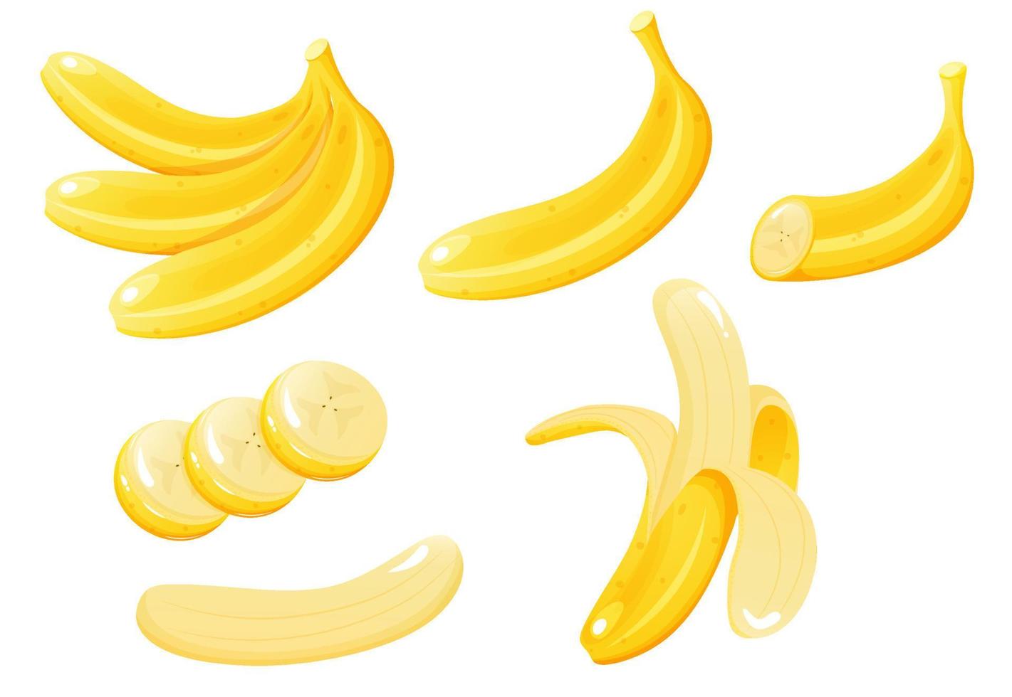 Banana wit different banana slices set. Cartoon style illustration vector