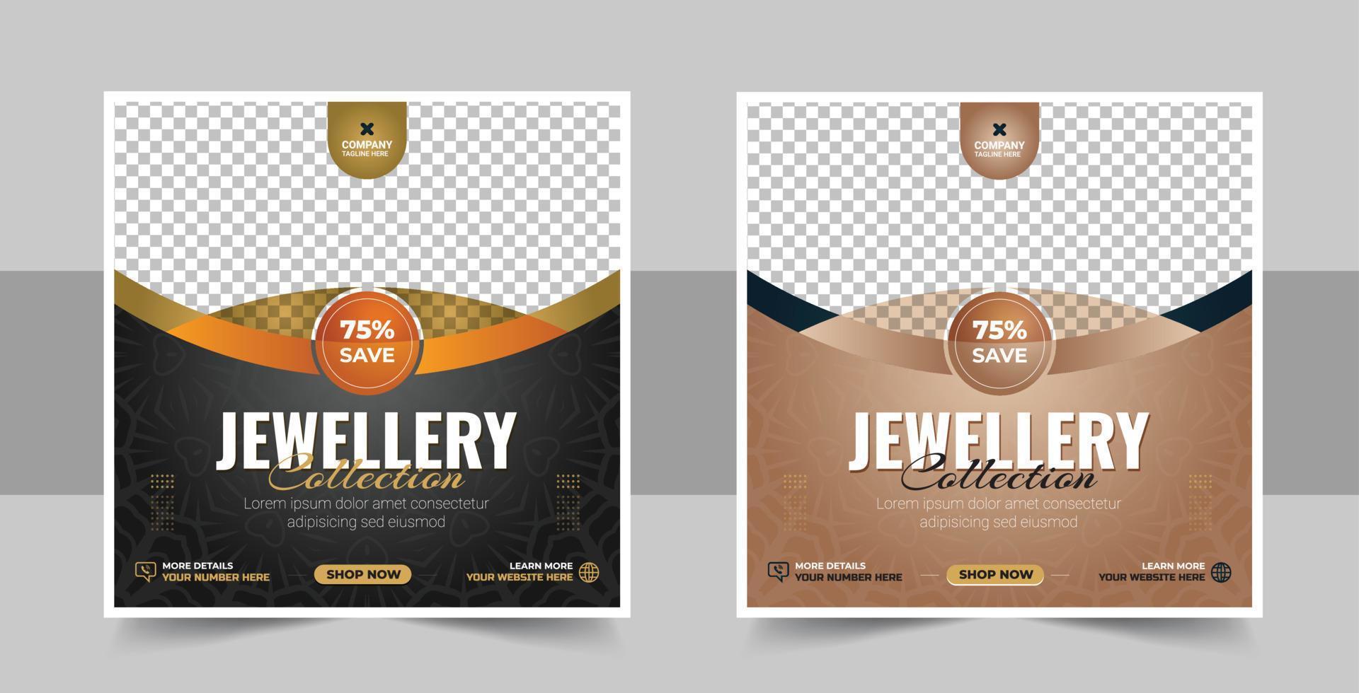 Jewellery collections social media post, Jewellery Collection Web Banner or Social Media Post Template Design vector