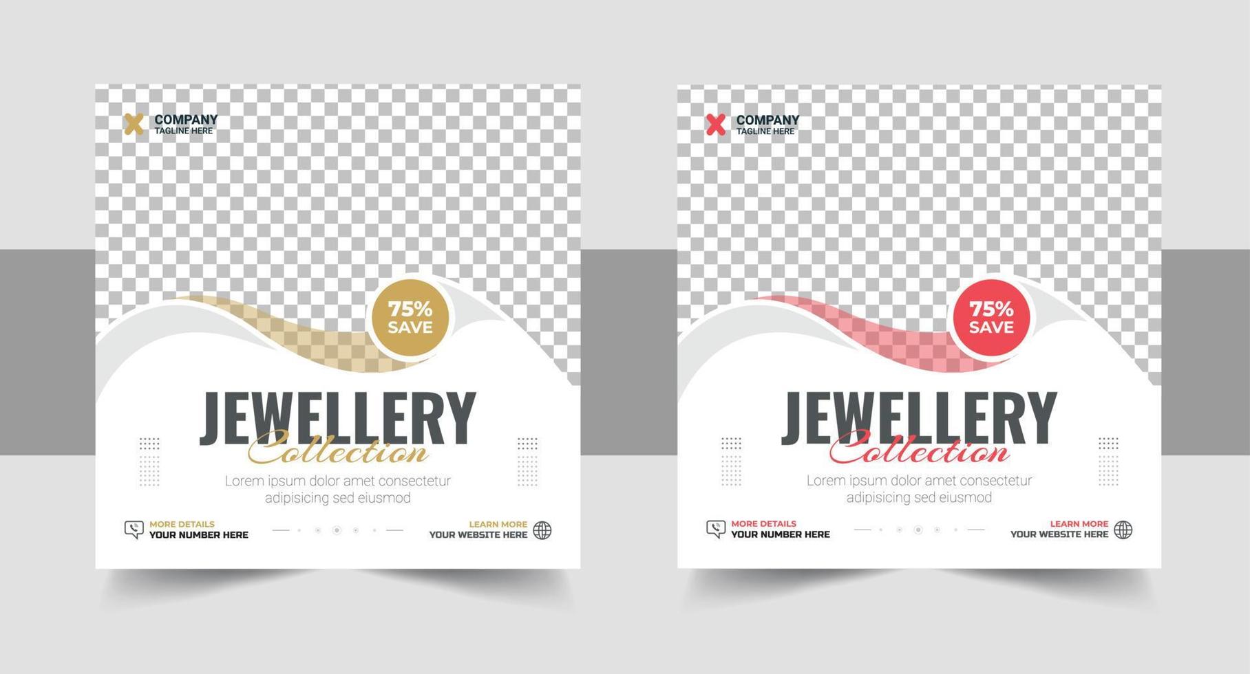 Jewellery collections social media post, Jewellery Collection Web Banner or Social Media Post Template Design vector