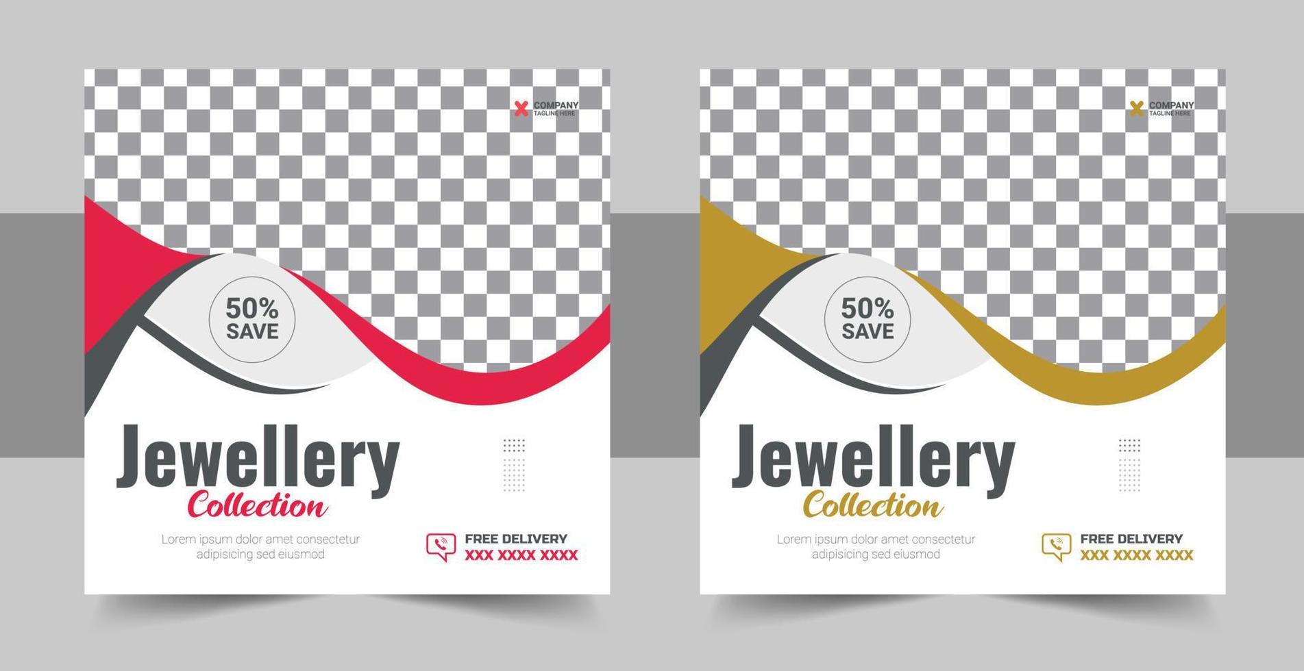 Jewellery collections social media post, Jewellery Collection Web Banner or Social Media Post Template Design layout vector