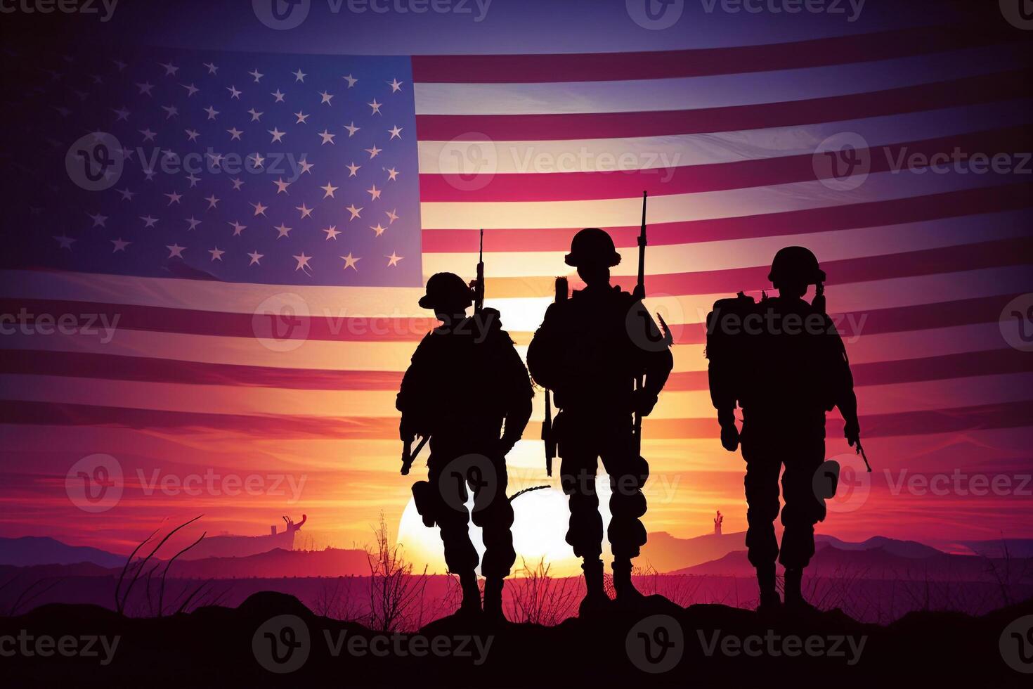 happy veterans day celebration with military officer and soldiers saluting illustration design photo