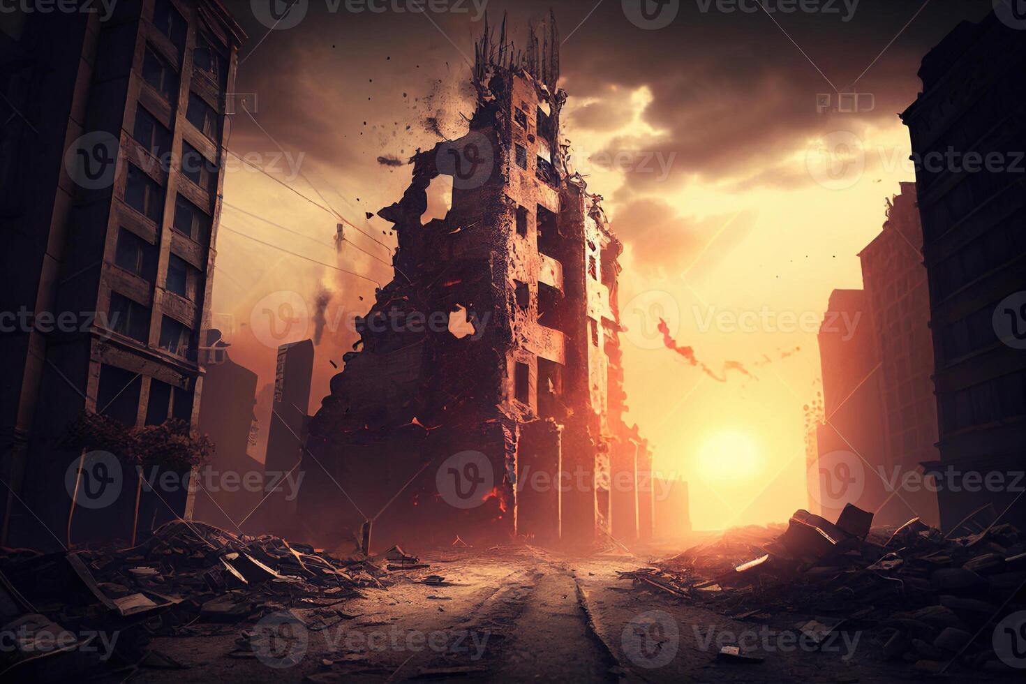 Destroyed building, damaged structure, consequences of a disaster, cataclysm or war, illustration photo