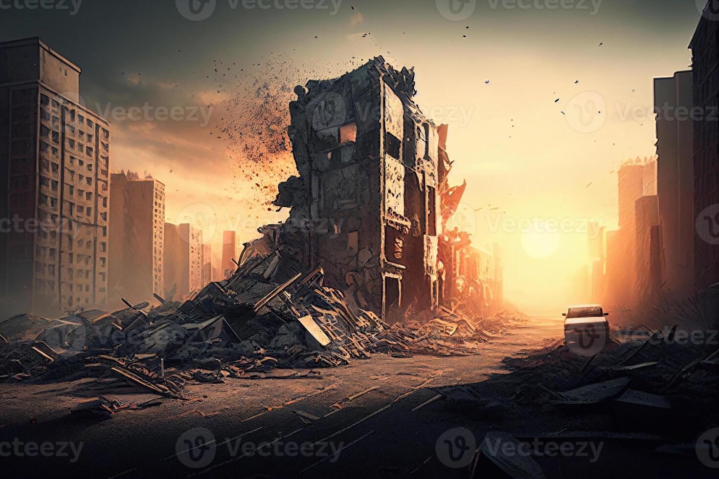 Destroyed building, damaged structure, consequences of a disaster, cataclysm or war, illustration photo