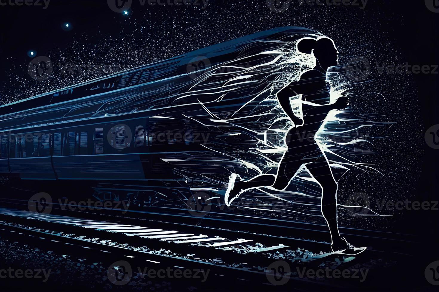 Running woman from triangles, low poly style AI photo