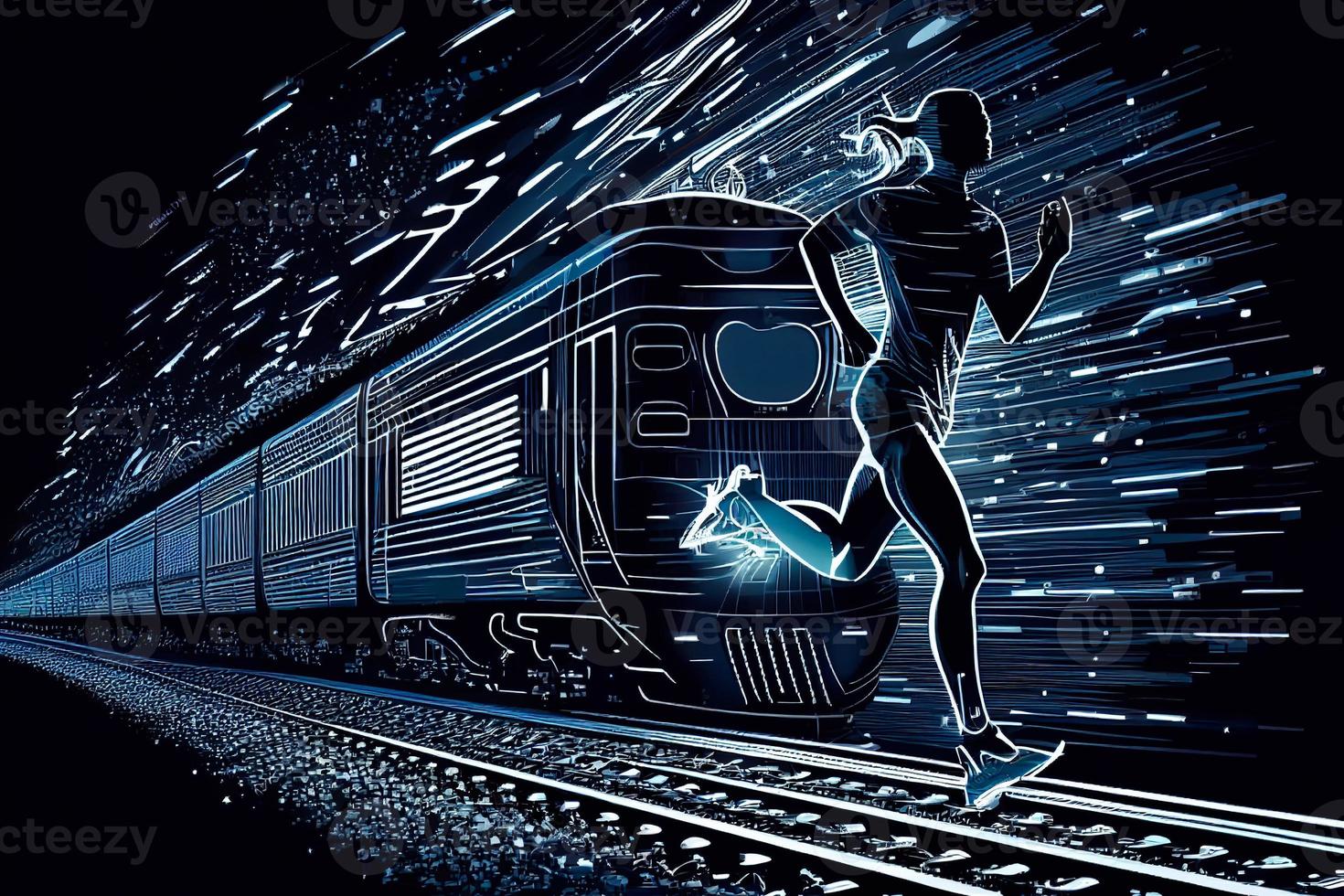 Running woman from triangles, low poly style AI photo