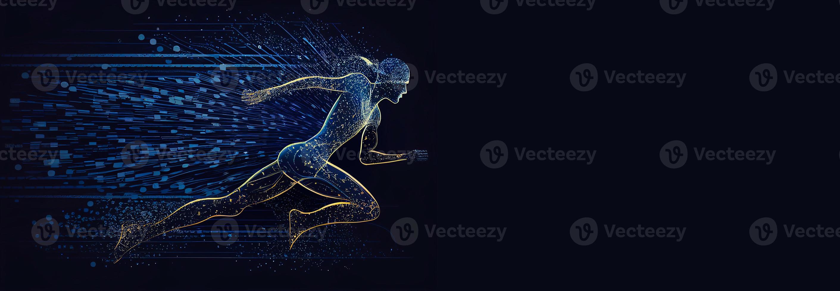 Running woman from triangles, low poly style AI photo