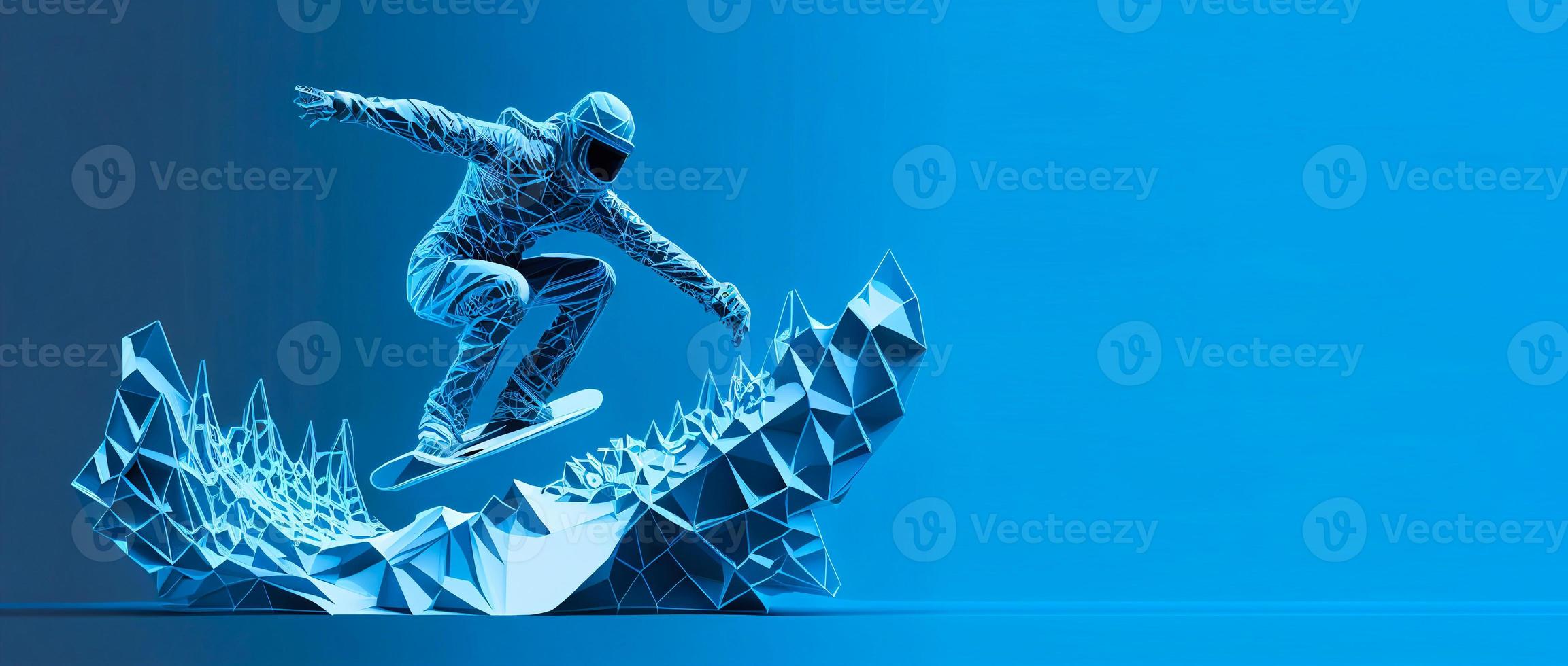 Snowboarder in action  illustration. Extreme winter sports. Snowboarding emblem. Sport club logo. Snowboarding equipment. AI photo