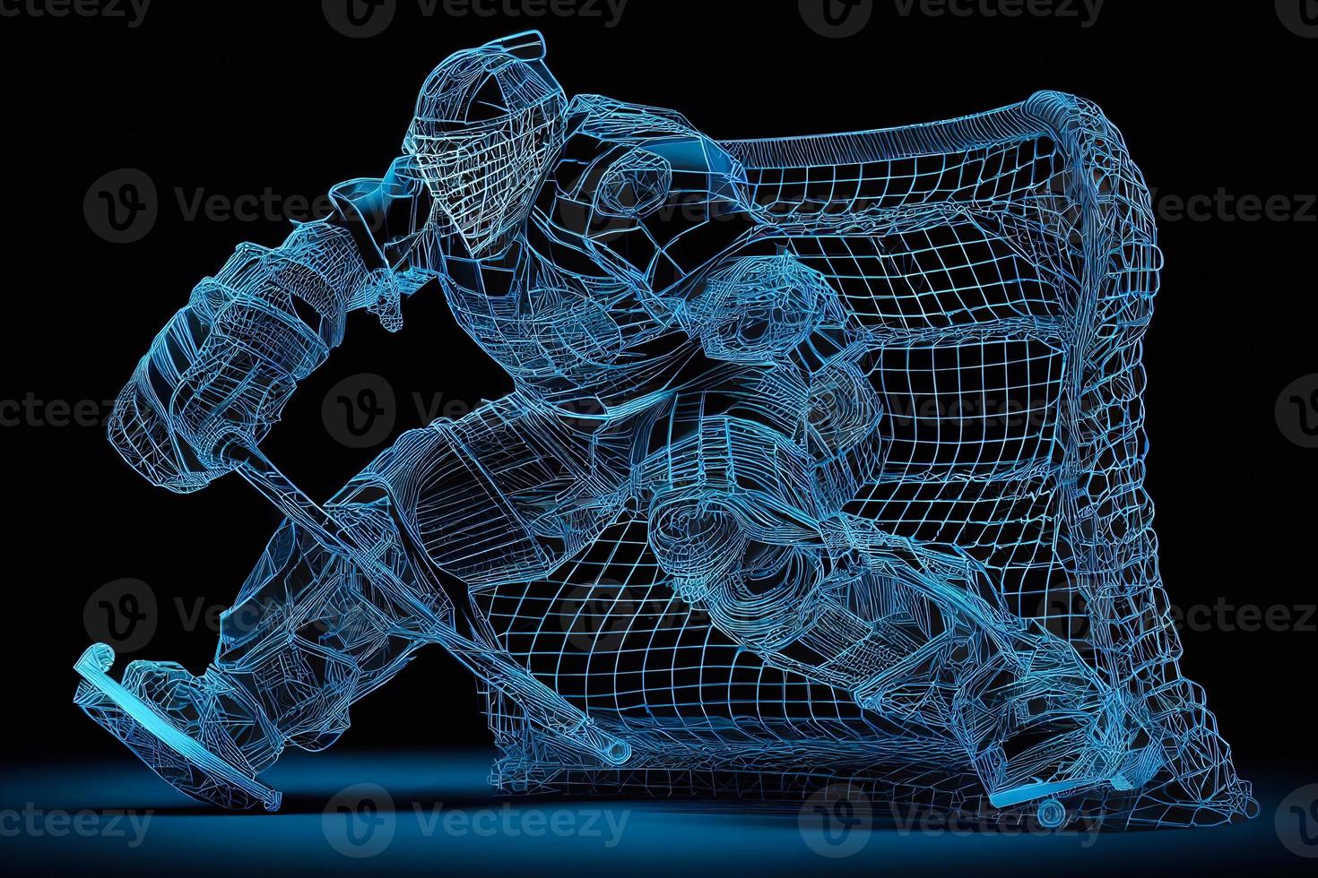 glowing hockey on a dark blue background of the space with shining. neon background AI photo