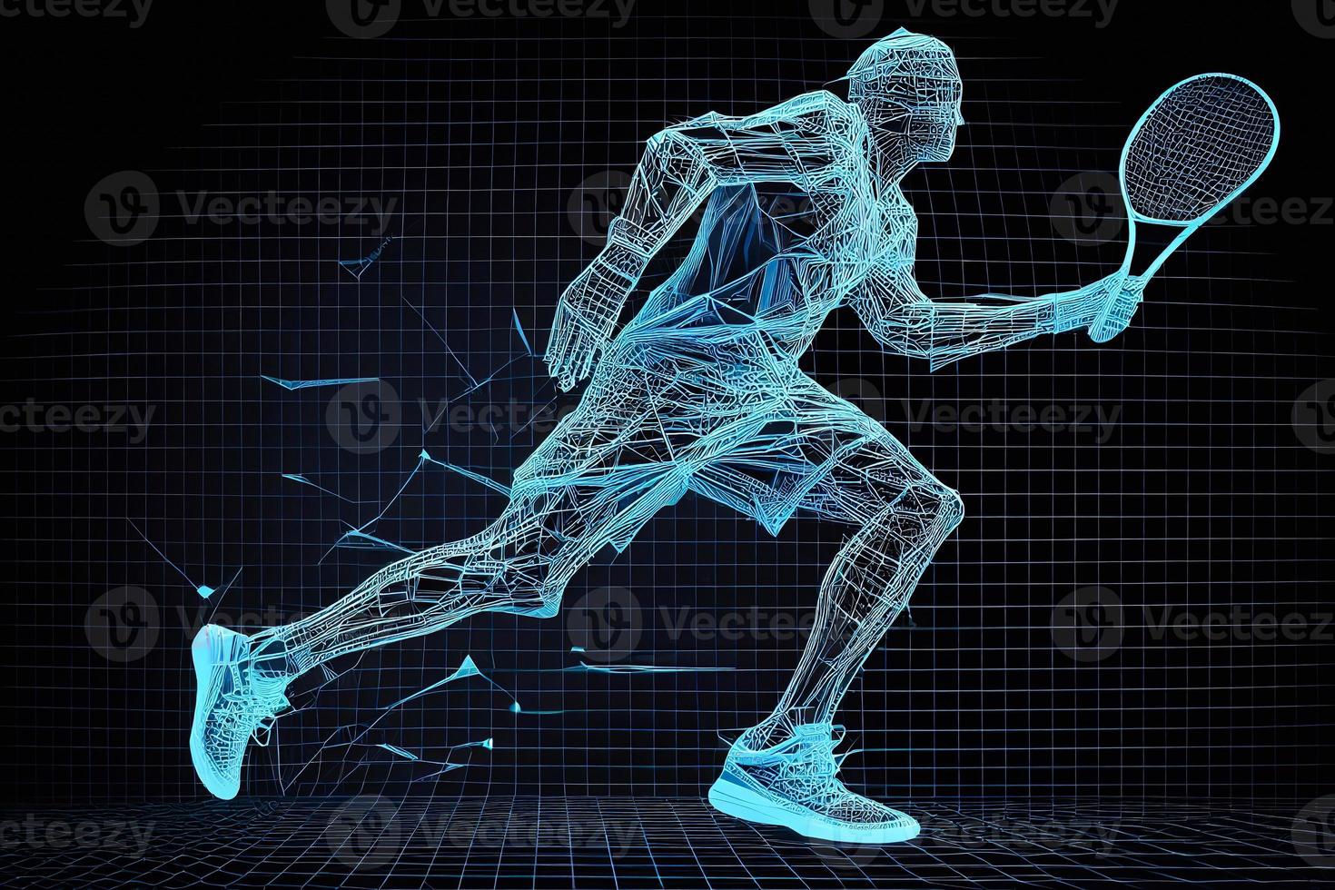 Abstract silhouette of a tennis player on blue background. Tennis