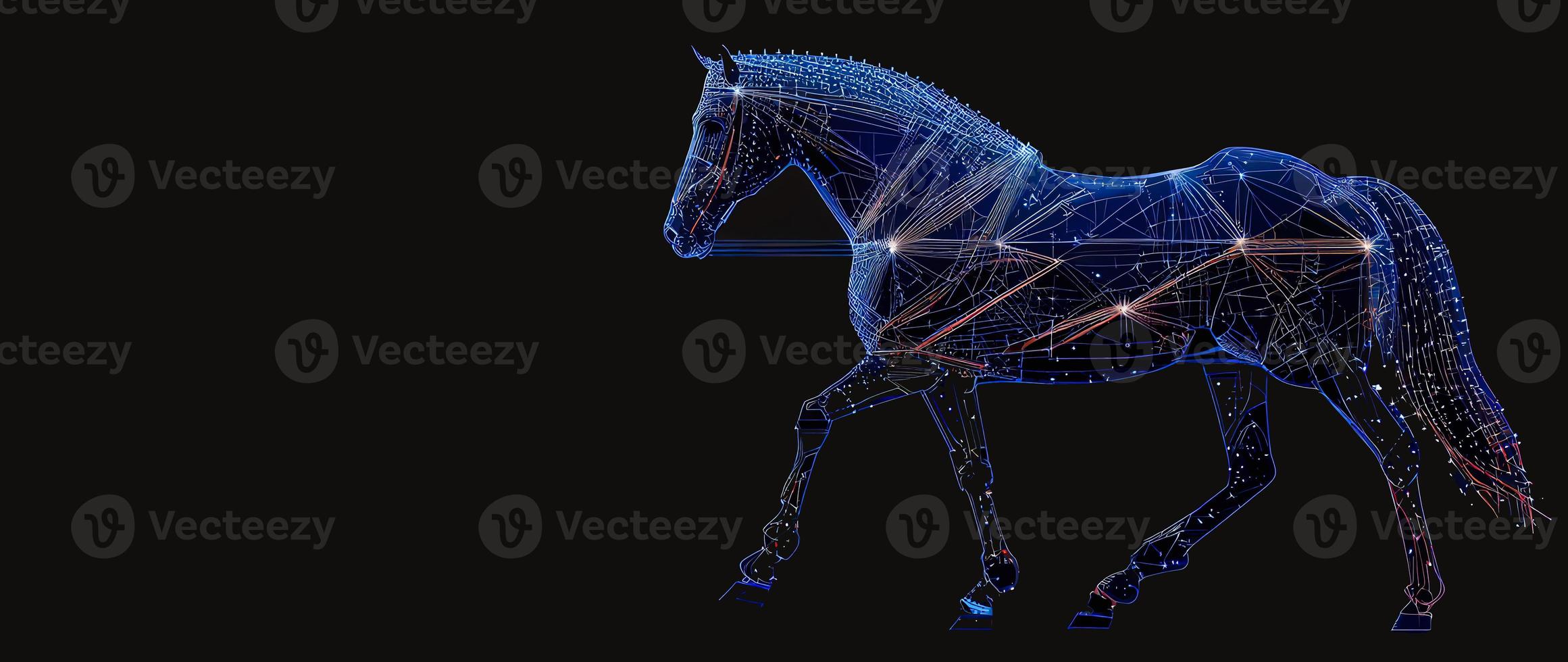Geometric horse black silhouette. illustration. AI photo
