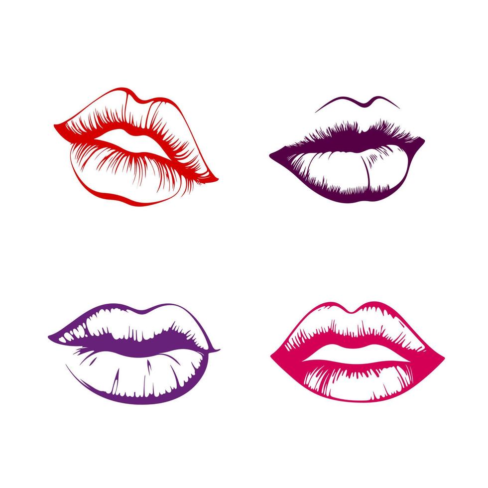 Set of colorful female lips. Vector illustration isolated on a white background, perfect for makeup, beauty, cosmetic, and fashion-related designs.