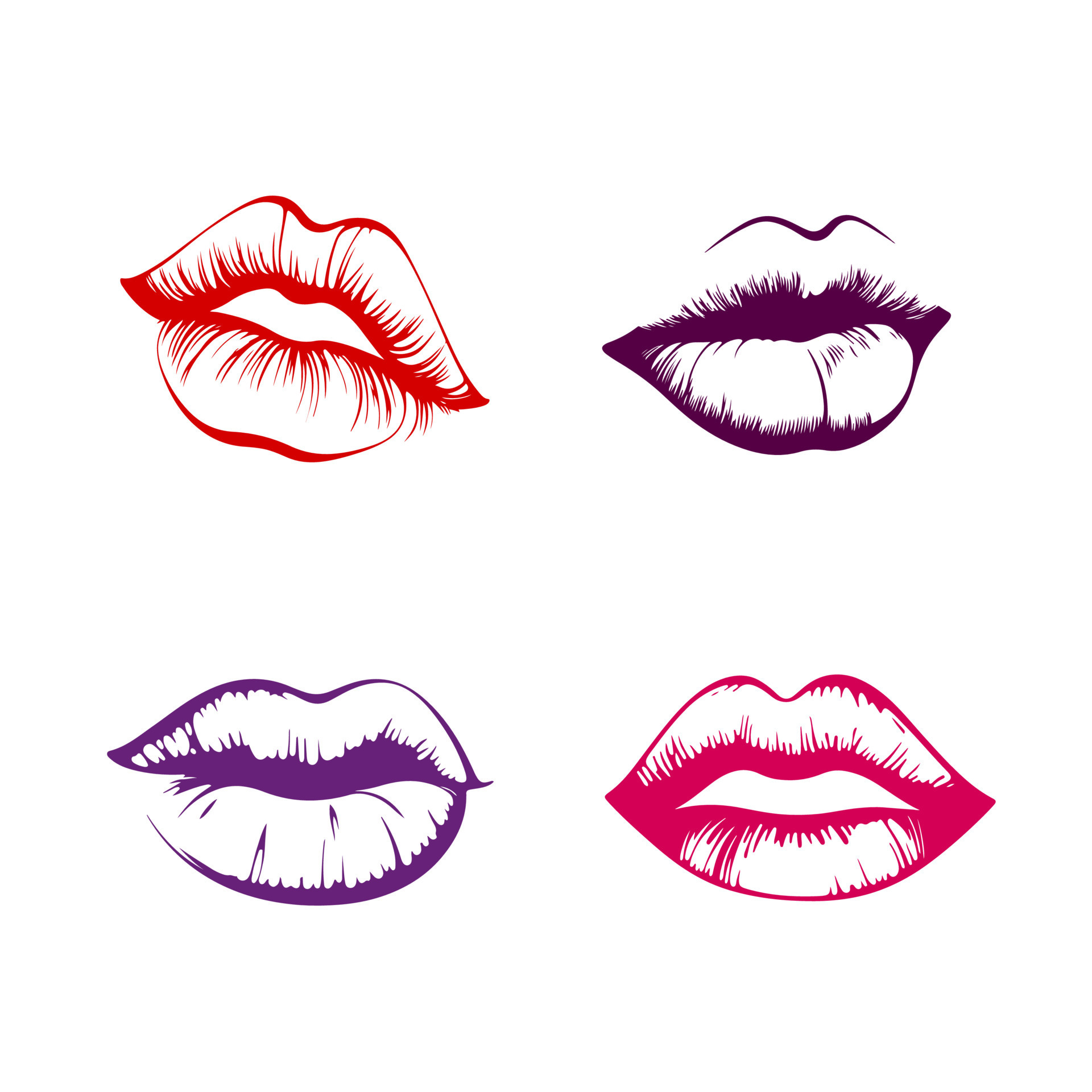 Set of colorful female lips. Vector illustration isolated on a white