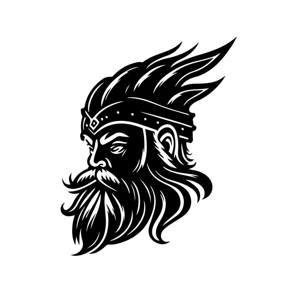 Majestic Viking head with a long beard and mustache. Vector illustration perfect for historical designs, t-shirt prints, gaming graphics, and more.