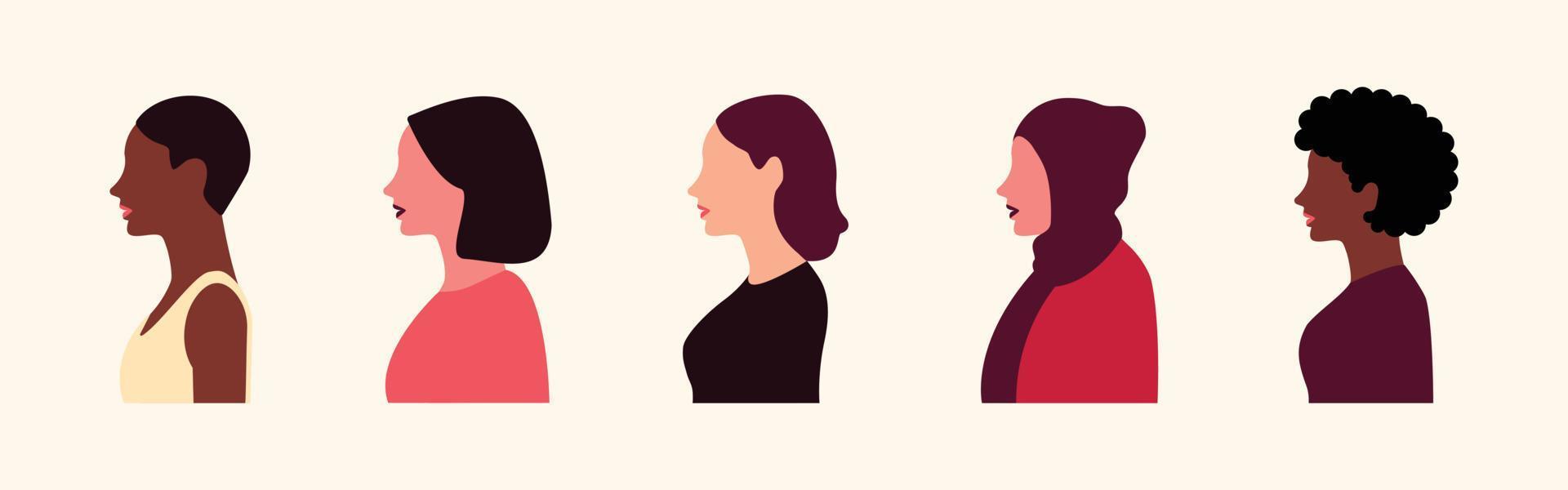set of diversity of woman in flat design vector