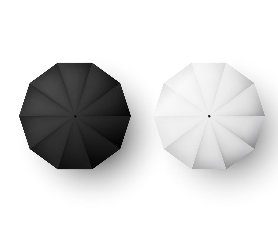 Umbrellas set. Black and white parasol view from above. Vector illustration isolated on white