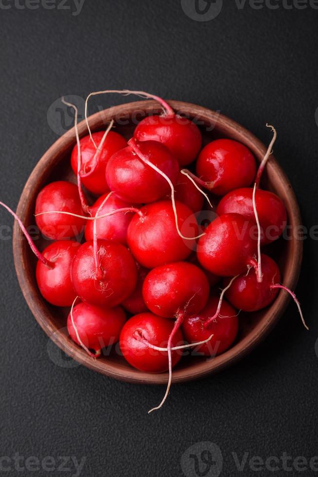 Delicious fresh raw red radish for making healthy salad photo