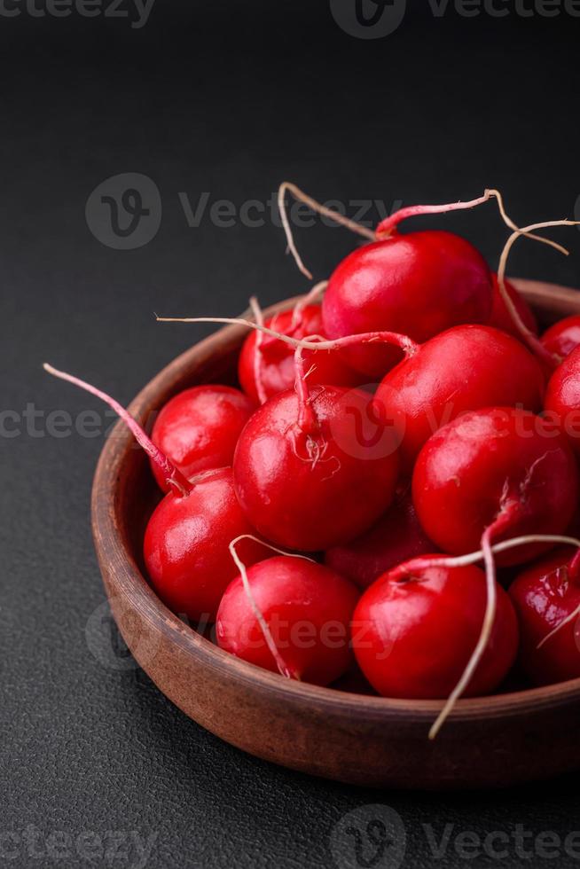 Delicious fresh raw red radish for making healthy salad photo