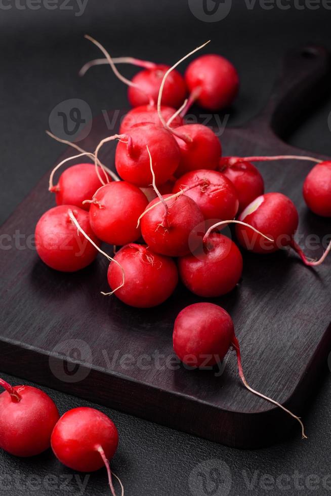 Delicious fresh raw red radish for making healthy salad photo