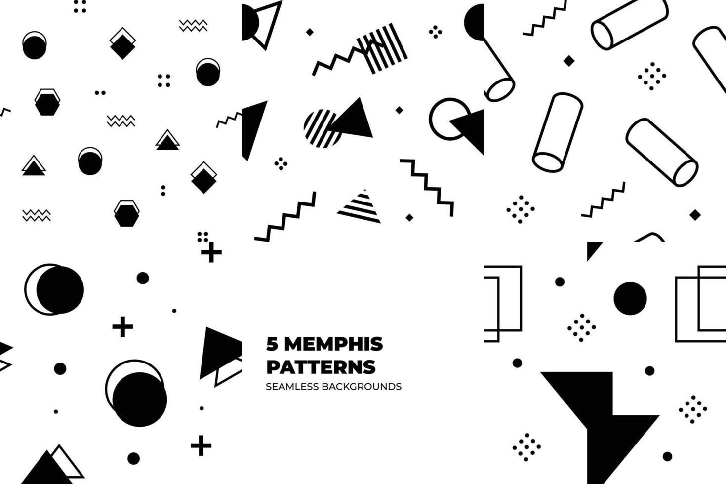 Set of Memphis Pattern. Black, white, grey colors. Memphis Style Funky Patterns. Hipster Style 80s-90s. Vector illustration. Suitable for banners, funky posters, flyers, covers.