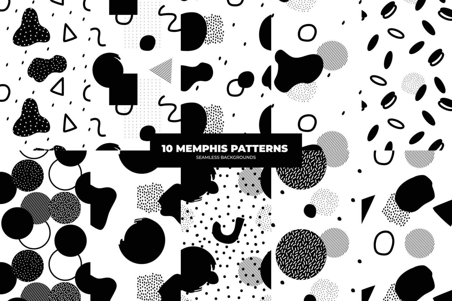 Set of Memphis Pattern. Black, white, grey colors. Memphis Style Funky Patterns. Hipster Style 80s-90s. Vector illustration. Suitable for banners, funky posters, flyers, covers.