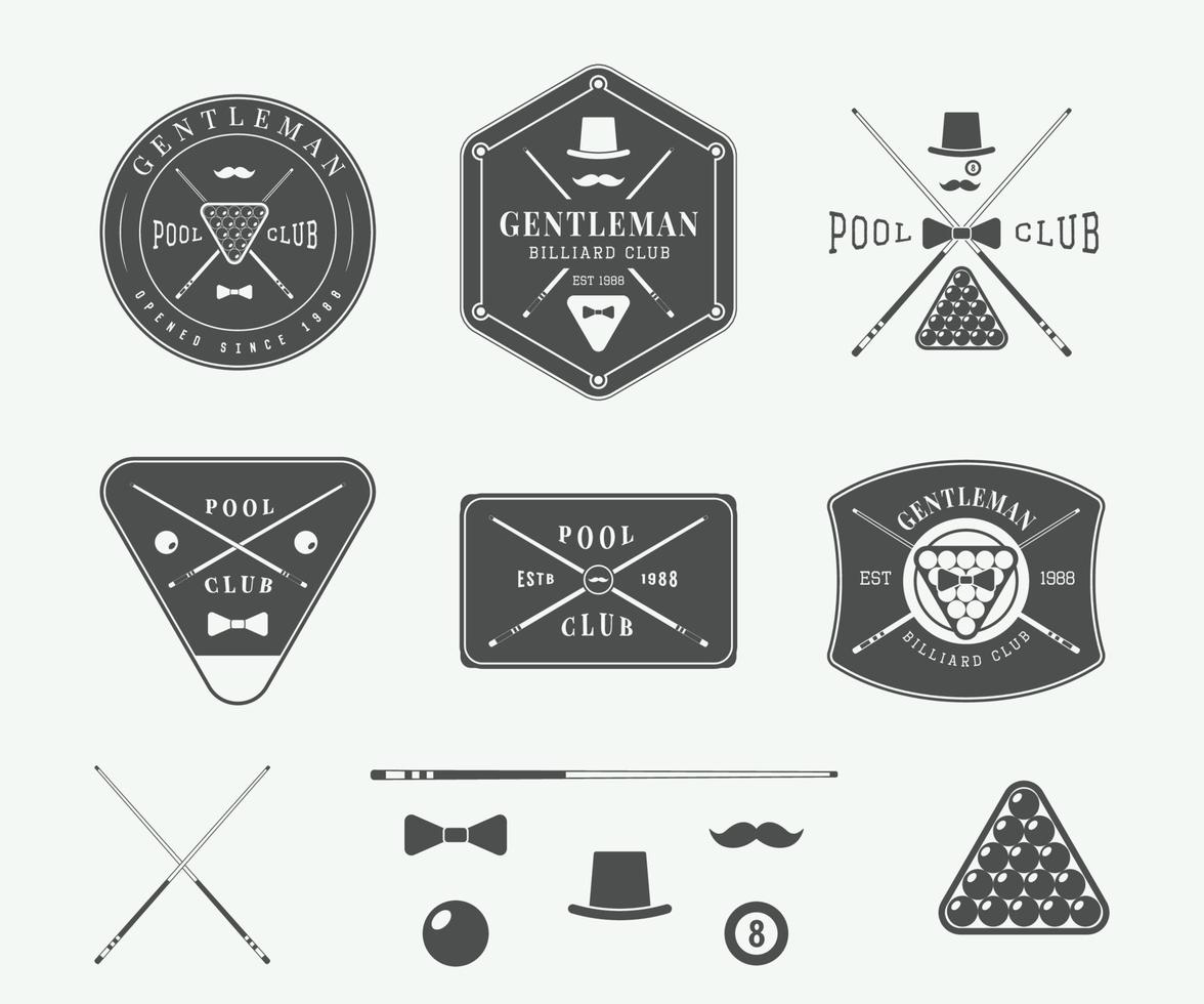 Set of vintage billiard labels, emblems and logos. Graphic Art. Vector illustration