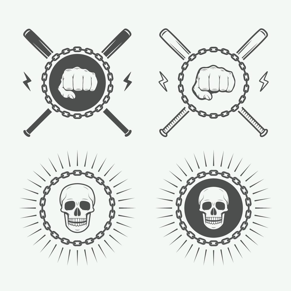 Set of vintage fighting or martial arts logo, emblems badges, labels and design elements. Vector Illustration