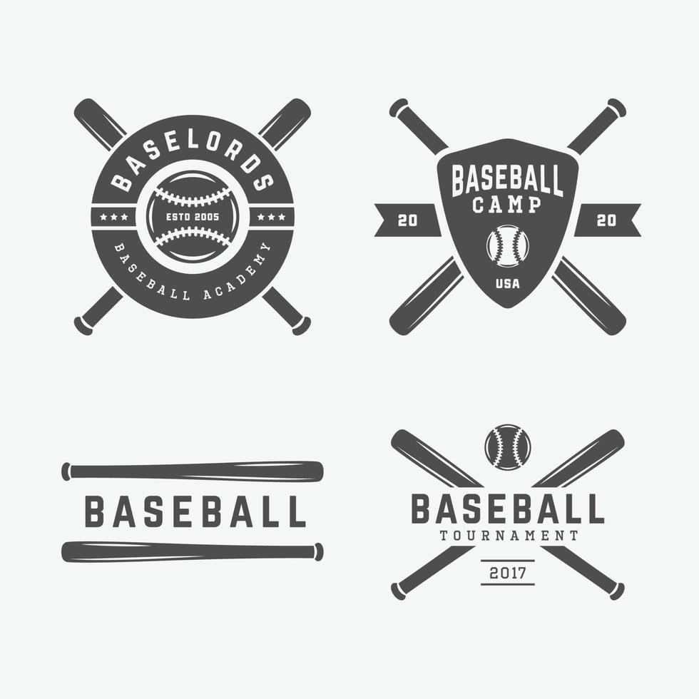 Vintage baseball logos, emblems, badges and design elements. Vector illustration. Monochrome Graphic Art.