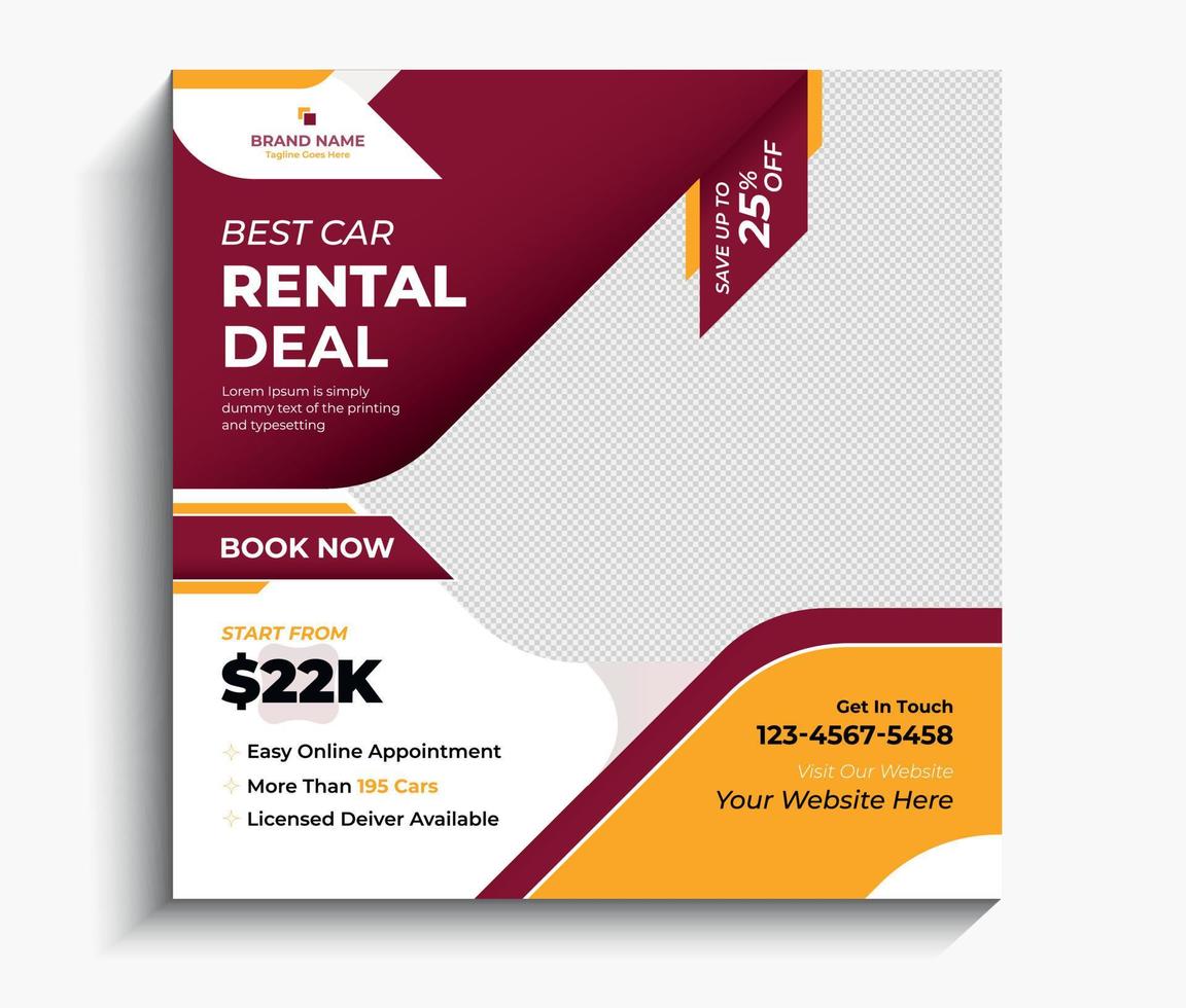Best car rental social media post template design vector