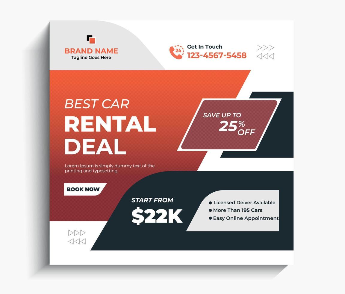 Best car rental social media post template design vector