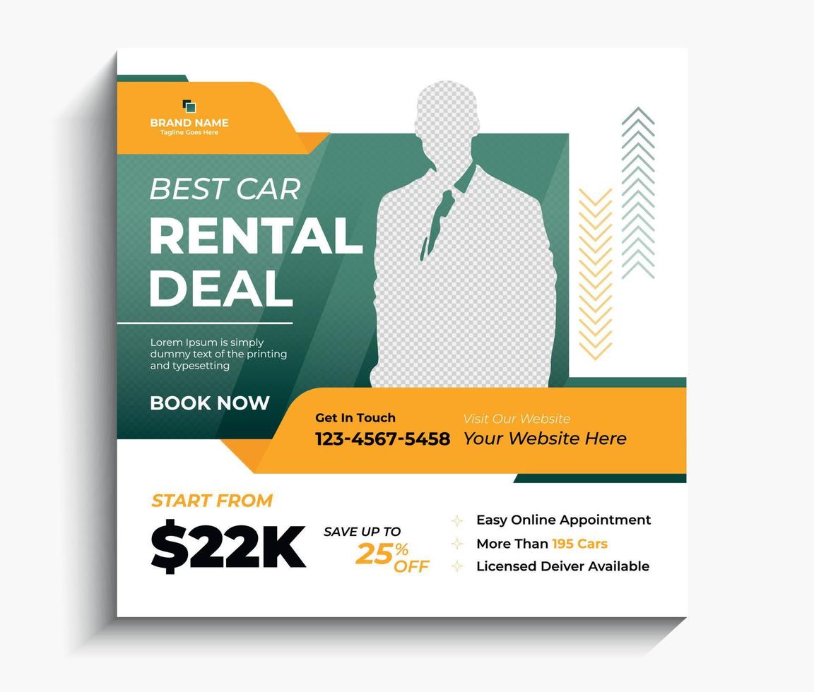 Best car rental social media post template design vector