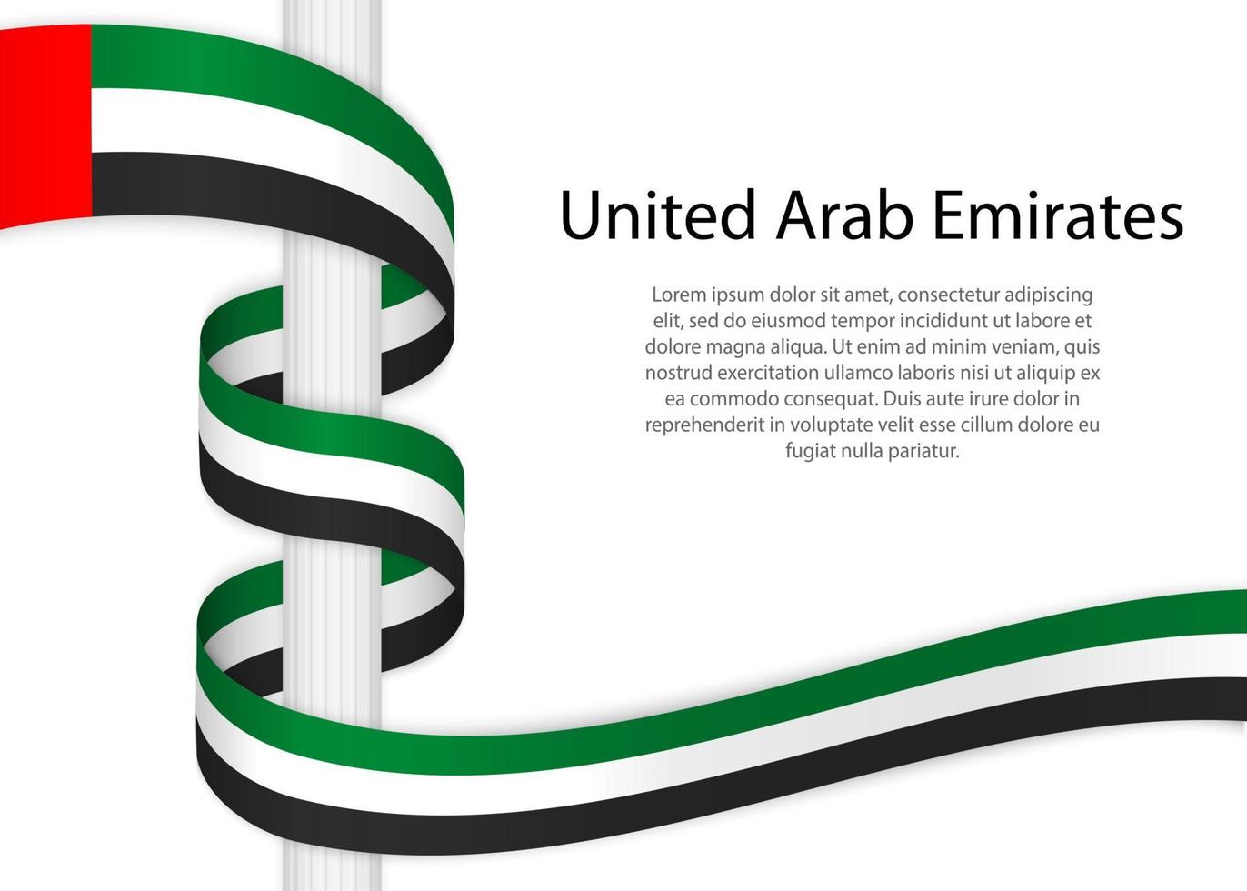 Waving ribbon on pole with flag of United Arab Emirates. vector