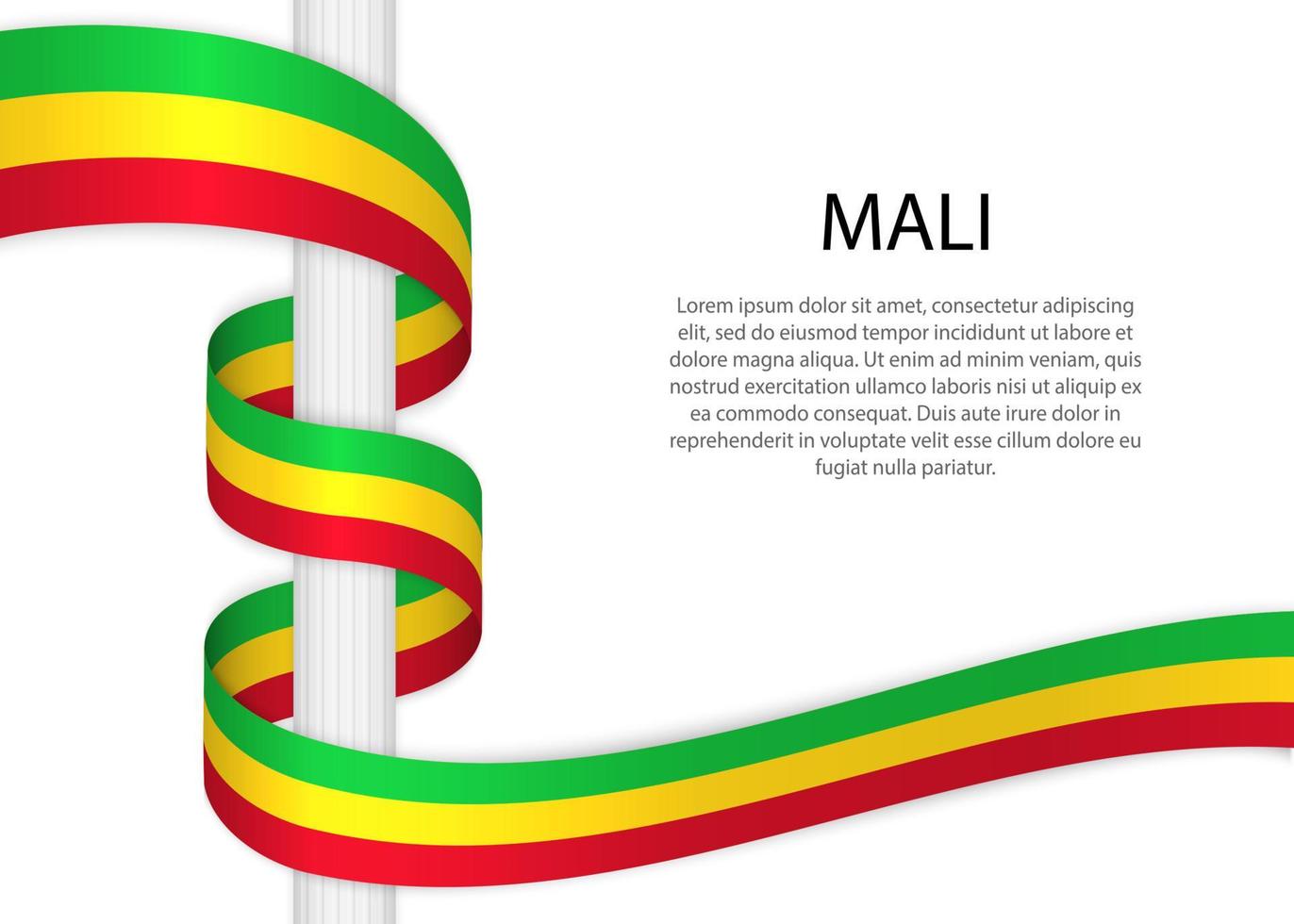 Waving ribbon on pole with flag of Mali. vector