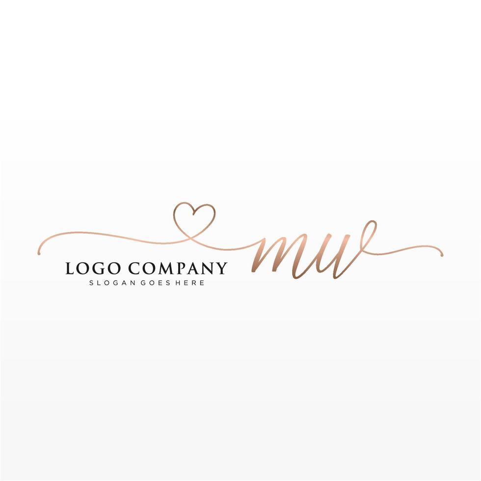 Initial MW feminine logo collections template. handwriting logo of initial signature, wedding, fashion, jewerly, boutique, floral and botanical with creative template for any company or business. vector