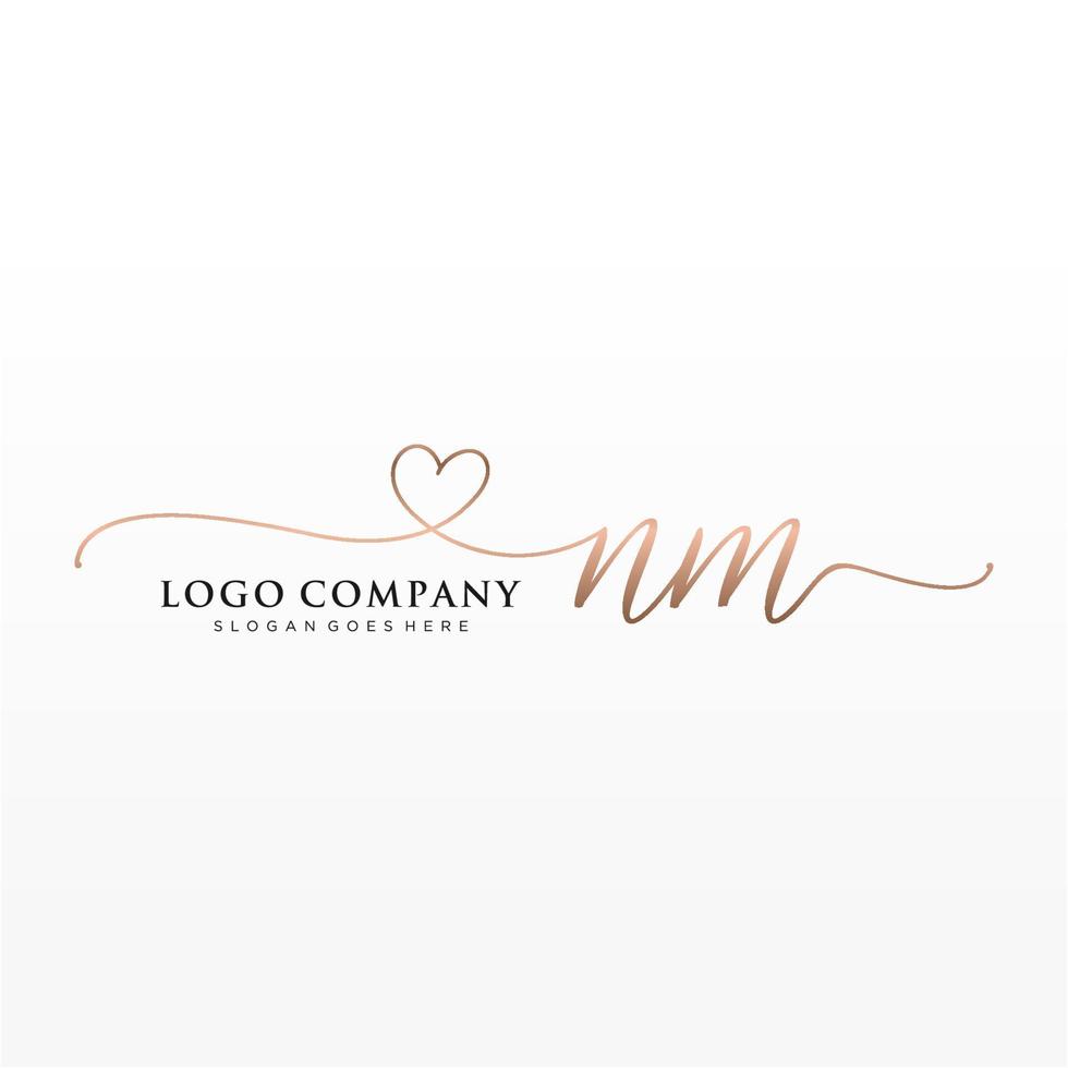 Initial NM feminine logo collections template. handwriting logo of initial signature, wedding, fashion, jewerly, boutique, floral and botanical with creative template for any company or business. vector