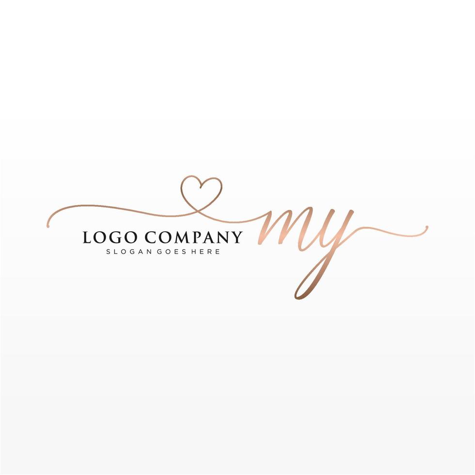 Initial MY feminine logo collections template. handwriting logo of initial signature, wedding, fashion, jewerly, boutique, floral and botanical with creative template for any company or business. vector