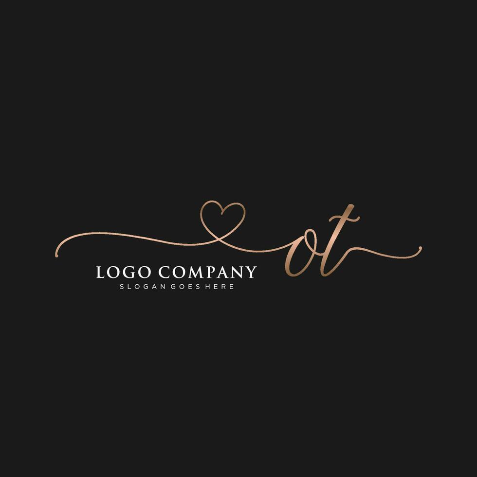 Initial OT feminine logo collections template. handwriting logo of initial signature, wedding, fashion, jewerly, boutique, floral and botanical with creative template for any company or business. vector