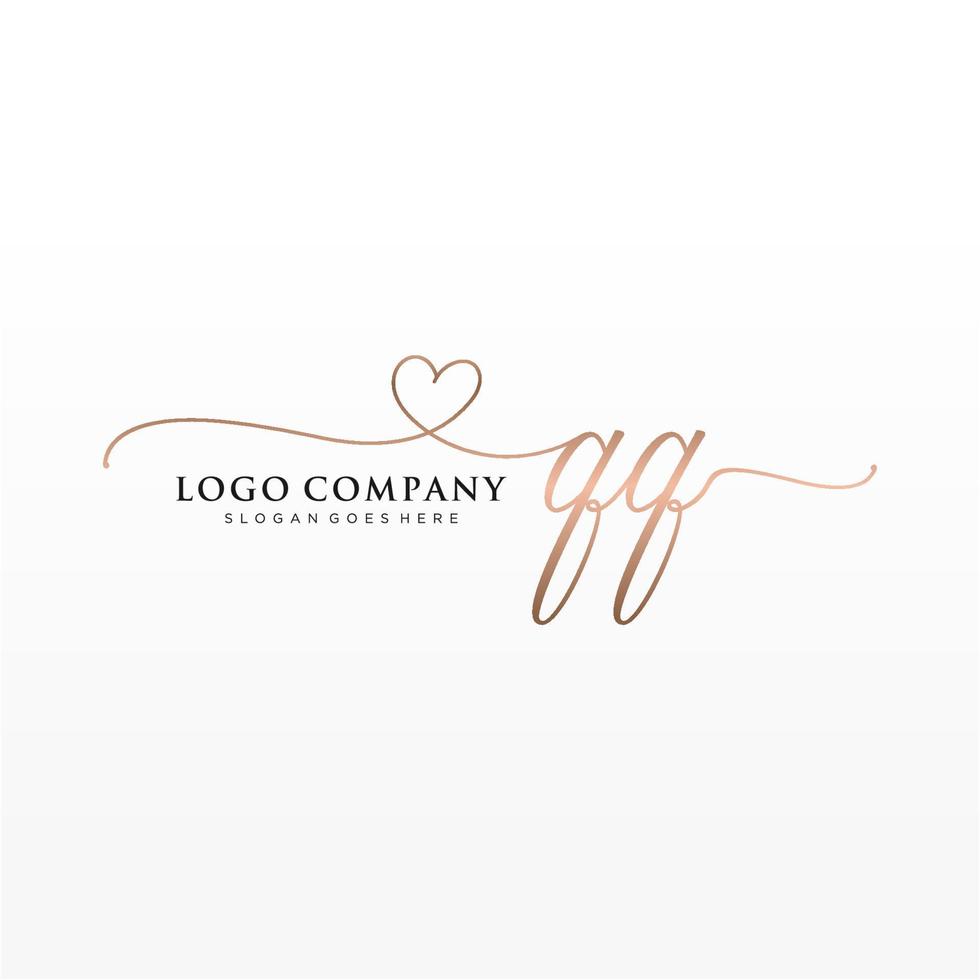 Initial QQ feminine logo collections template. handwriting logo of initial signature, wedding, fashion, jewerly, boutique, floral and botanical with creative template for any company or business. vector