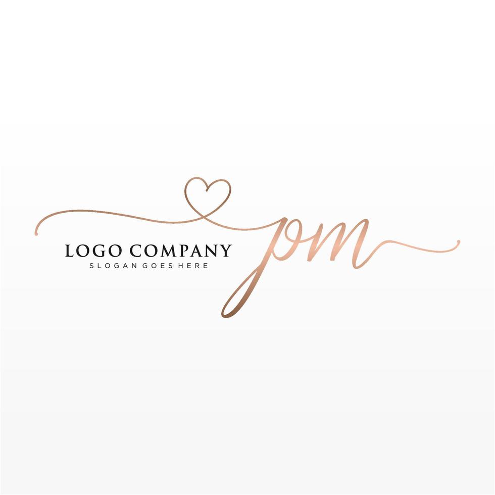 Initial PM feminine logo collections template. handwriting logo of initial signature, wedding, fashion, jewerly, boutique, floral and botanical with creative template for any company or business. vector