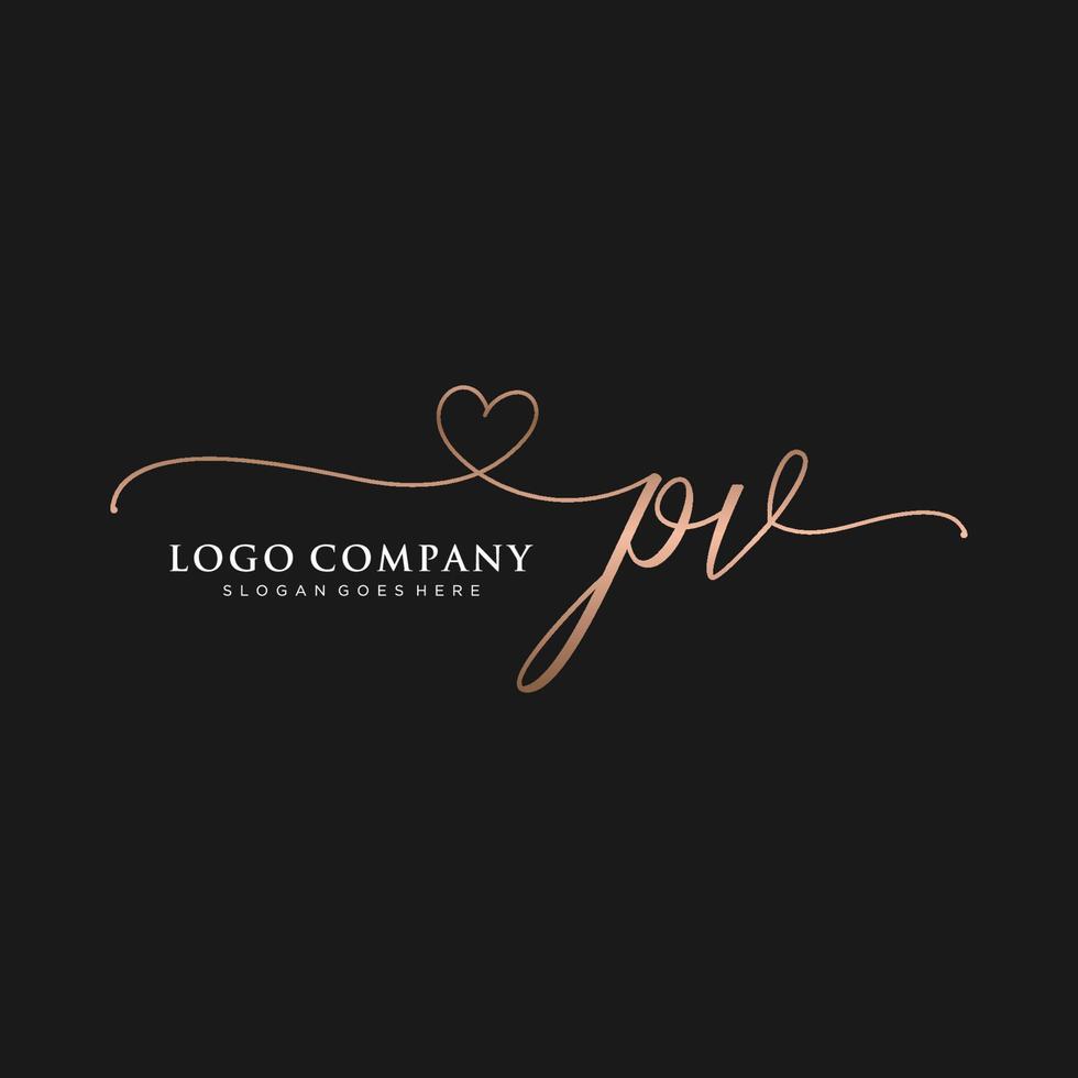 Initial PV feminine logo collections template. handwriting logo of initial signature, wedding, fashion, jewerly, boutique, floral and botanical with creative template for any company or business. vector