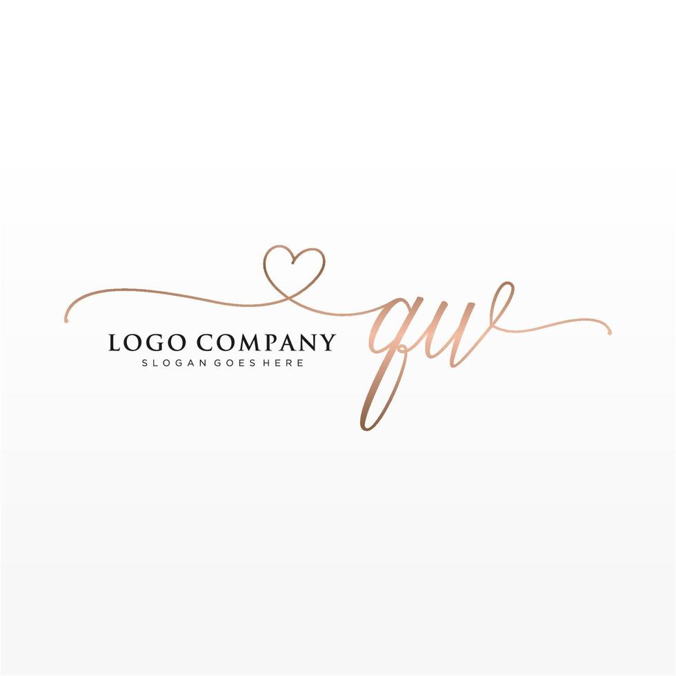 Initial QW feminine logo collections template. handwriting logo of initial signature, wedding, fashion, jewerly, boutique, floral and botanical with creative template for any company or business. vector