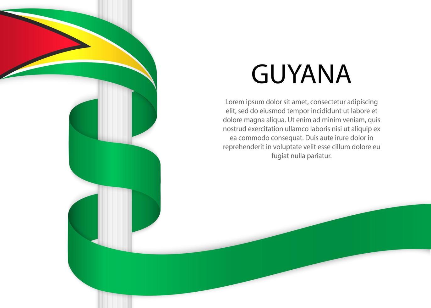 Waving ribbon on pole with flag of Guyana. vector