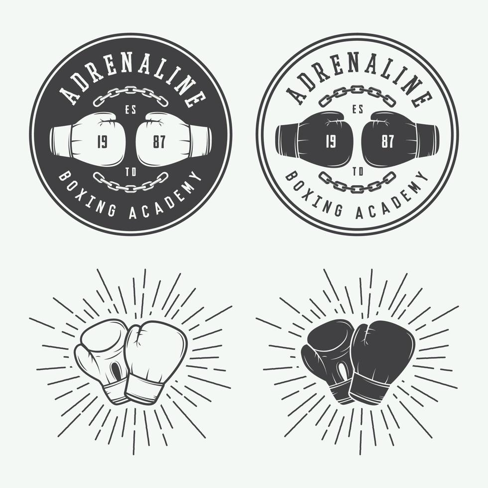 Boxing and martial arts logo badges and labels in vintage style. vector