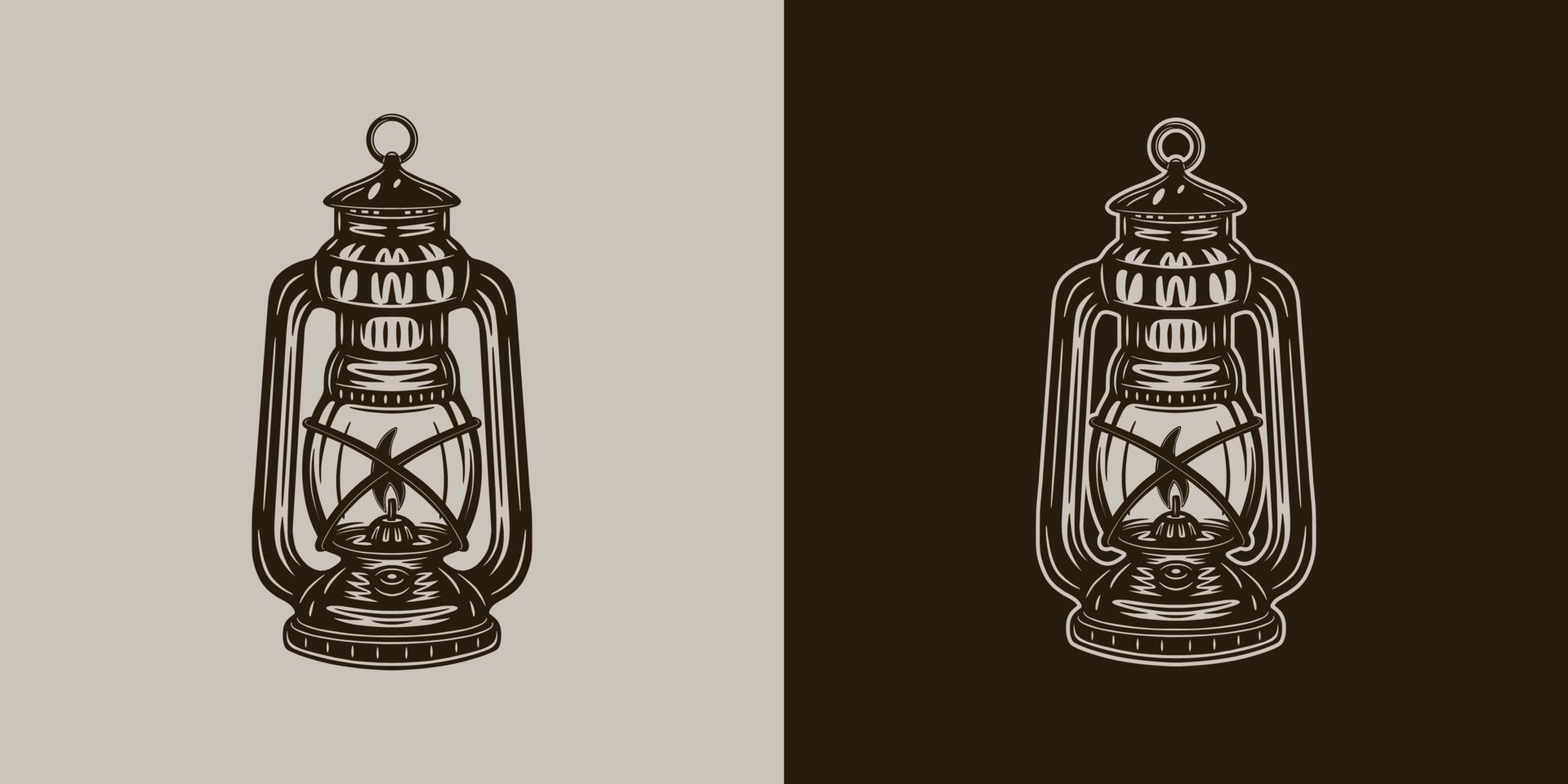 Vintage retro camping adventure travel outdoor element. Light fire lamp. Can be used for emblem, logo, badge, label. mark, poster or print. Monochrome Graphic Art vector