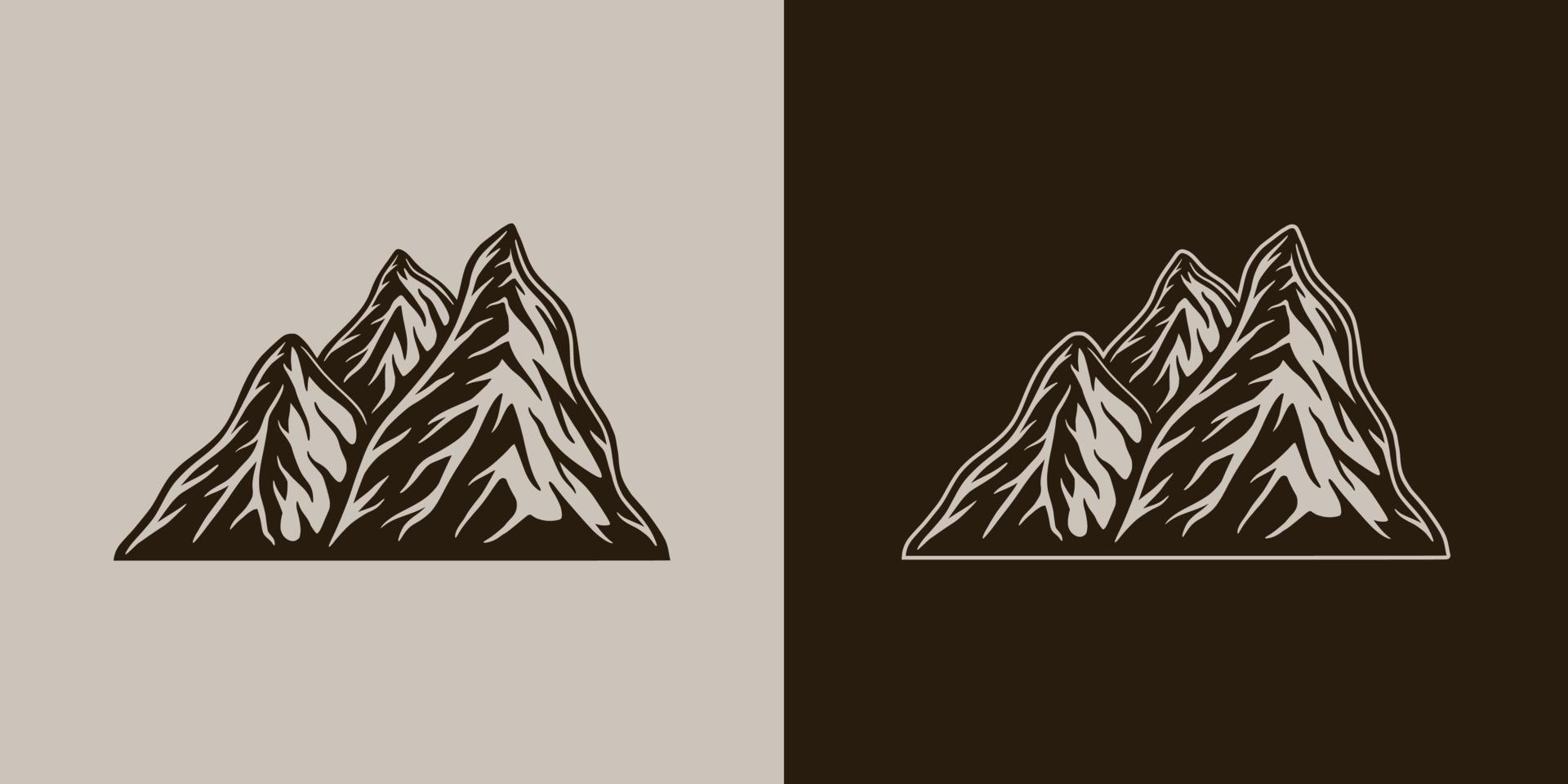 Vintage retro camping adventure travel outdoor element. Mountain rock. Can be used for emblem, logo, badge, label. mark, poster or print. Monochrome Graphic Art. Vector Illustration.