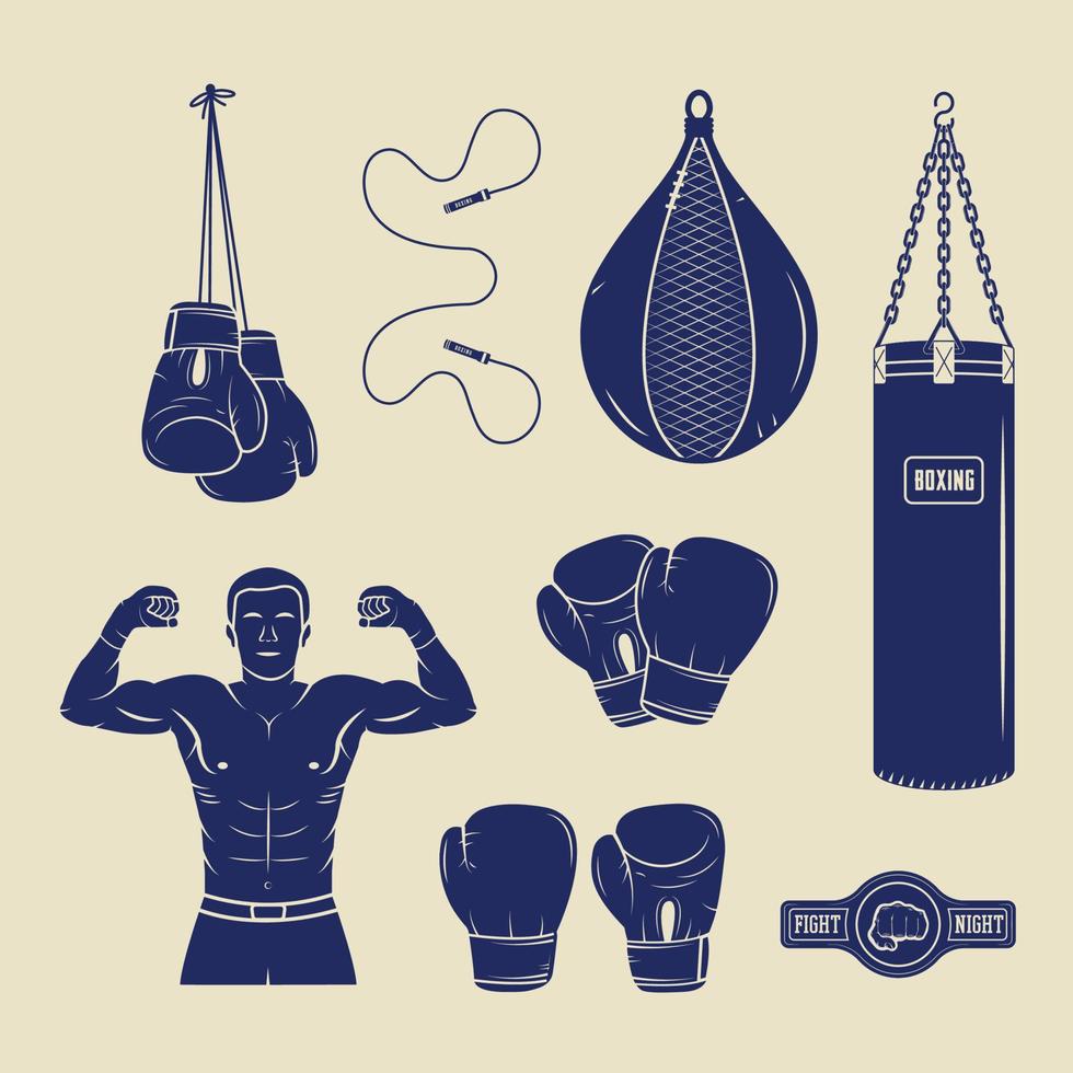 Boxing and martial arts logo badges, labels and design elements in vintage style. vector