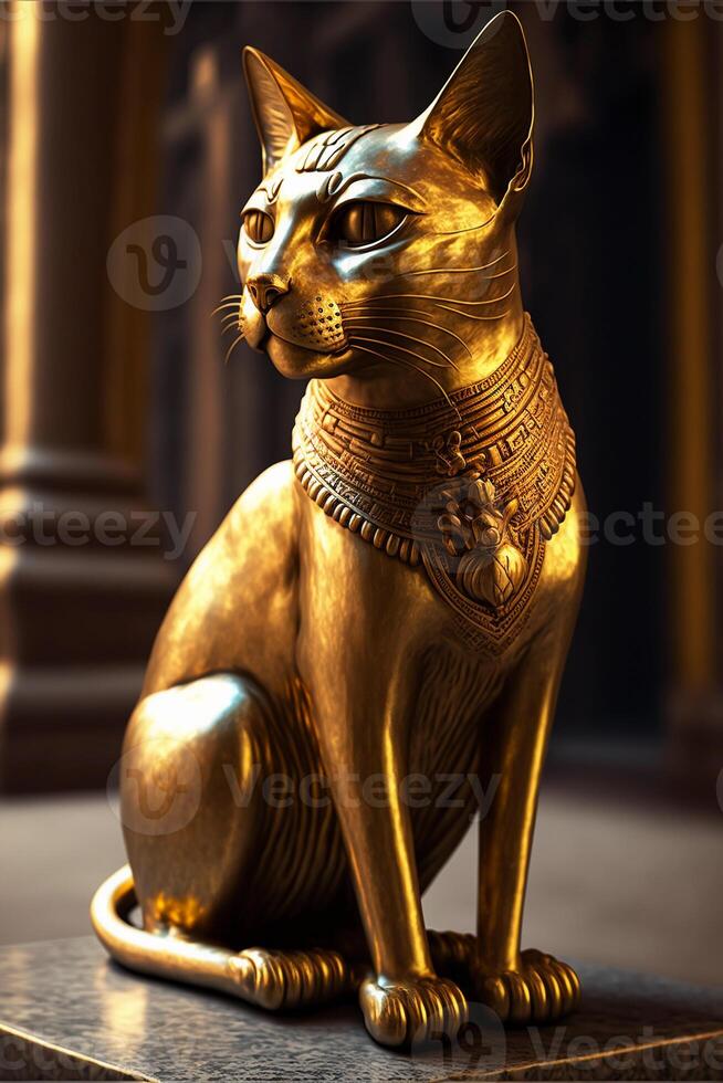 golden figurine of an Egyptian cat. photo