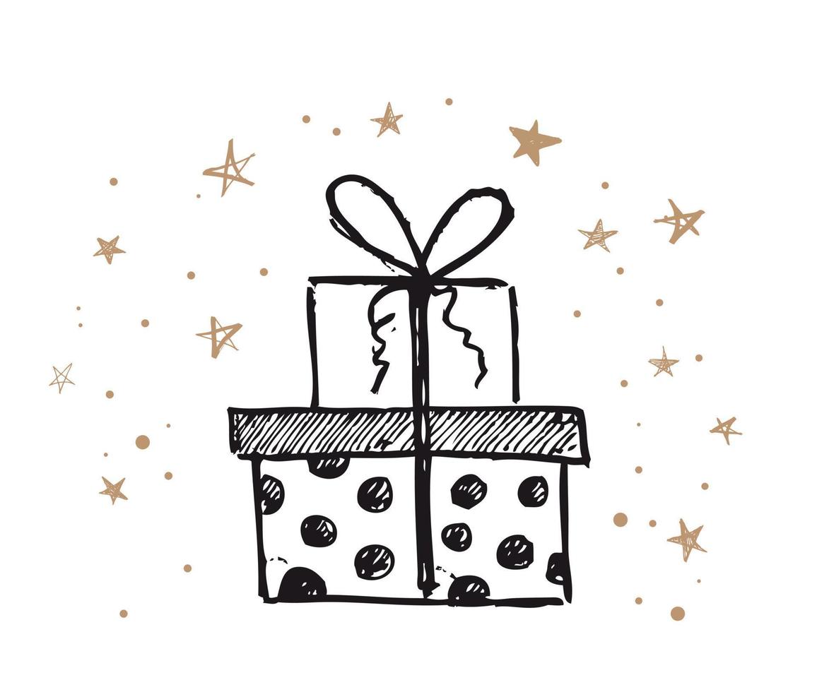 Doodle icons of gift box. Hand drawn elements. vector