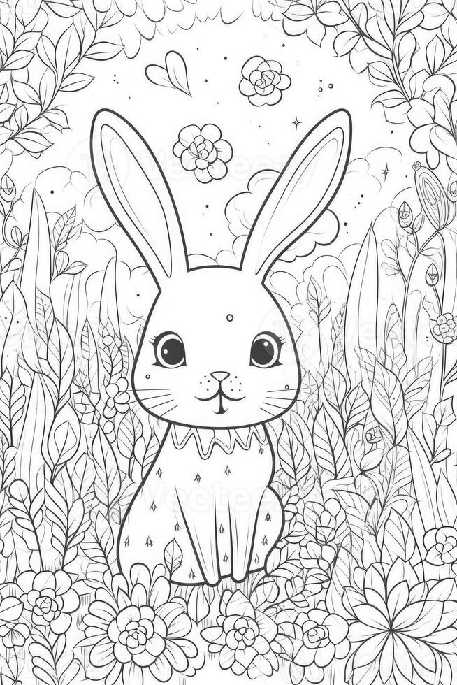 Coloring page outline of cartoon cute little bunny. Coloring book for kids. photo