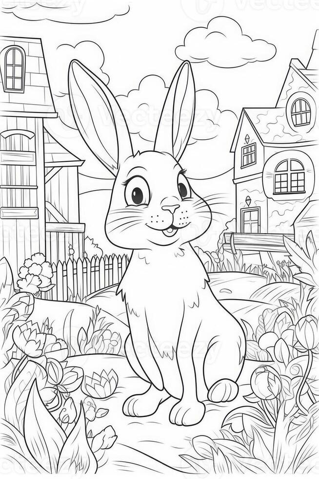 Coloring page outline of cartoon cute little bunny. Coloring book for kids. photo